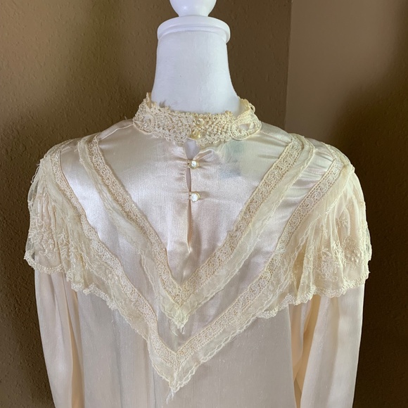 Vintage Edwardian Lace Satin Blouse Sonya Ratan San Andre Cream L - Picture 4 of 11